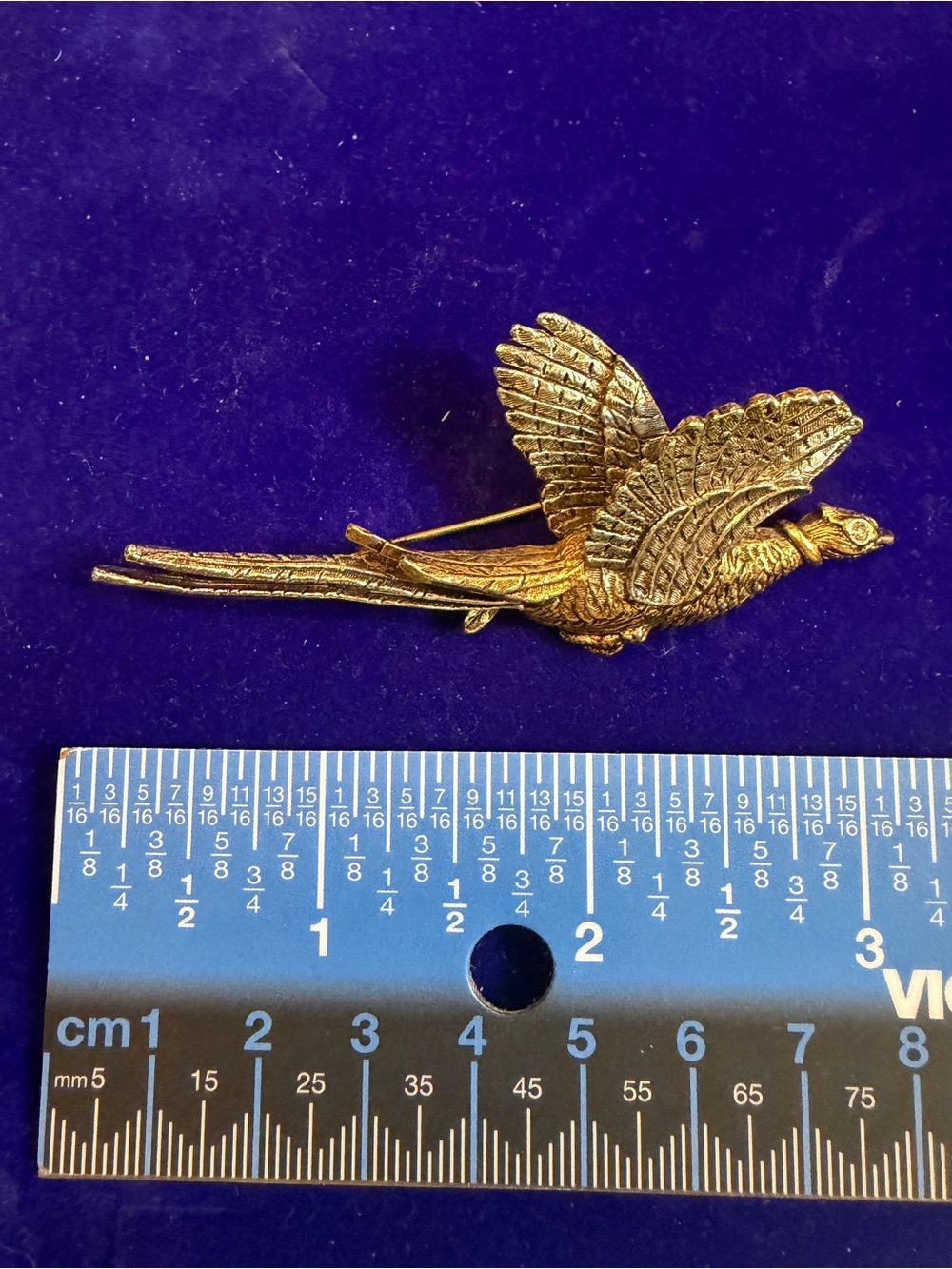 Arthur Pepper Vintage Signed Brooch Flying Pheasant Bird Pin Gold Silver Tone - Picture 3 of 4